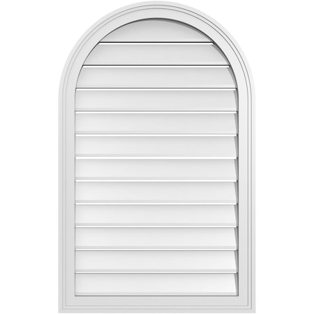 Ekena Millwork Round Top Surface Mount PVC Gable Vent: Functional, w/ 2"W x 1-1/2"P Brickmould Frame, 24"W x 38"H GVPRT24X3802SF